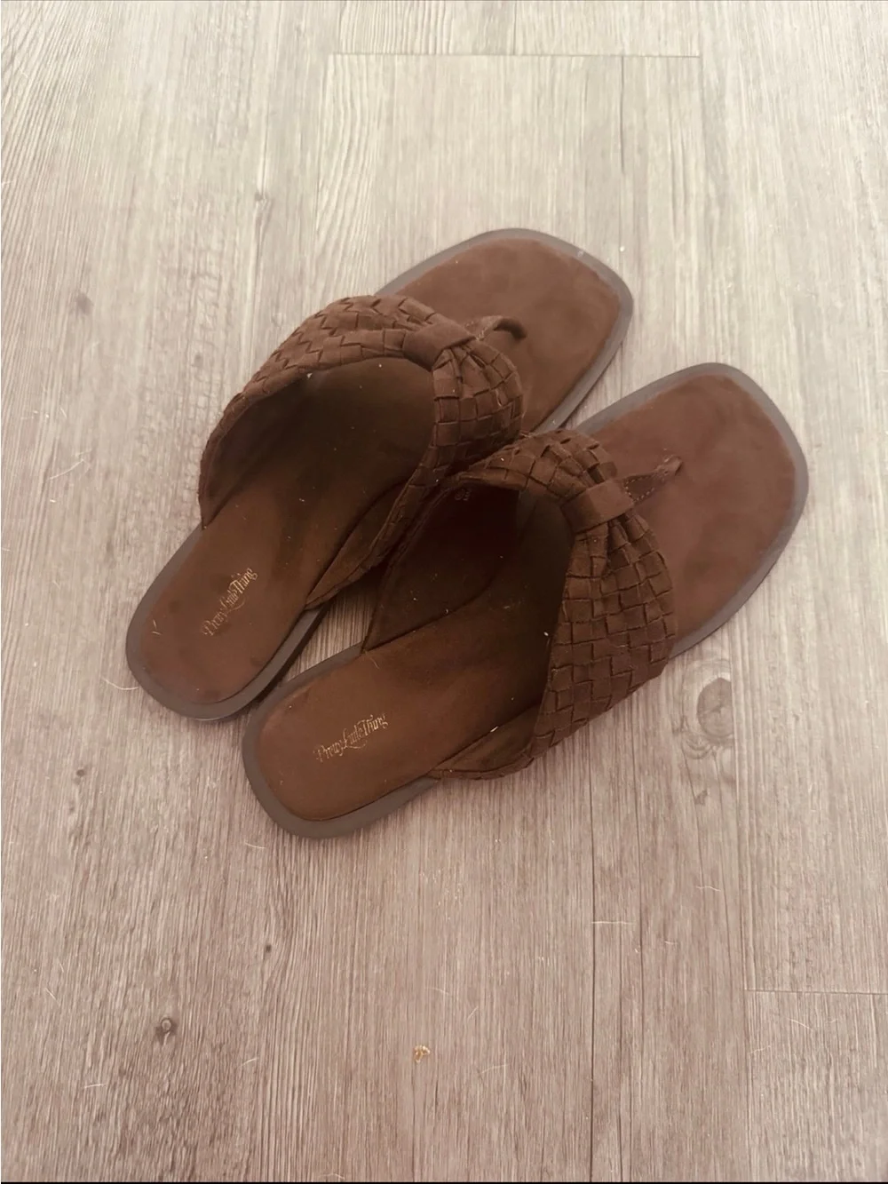 Woven Suede Thong Sandals — Brown Women’s Slide